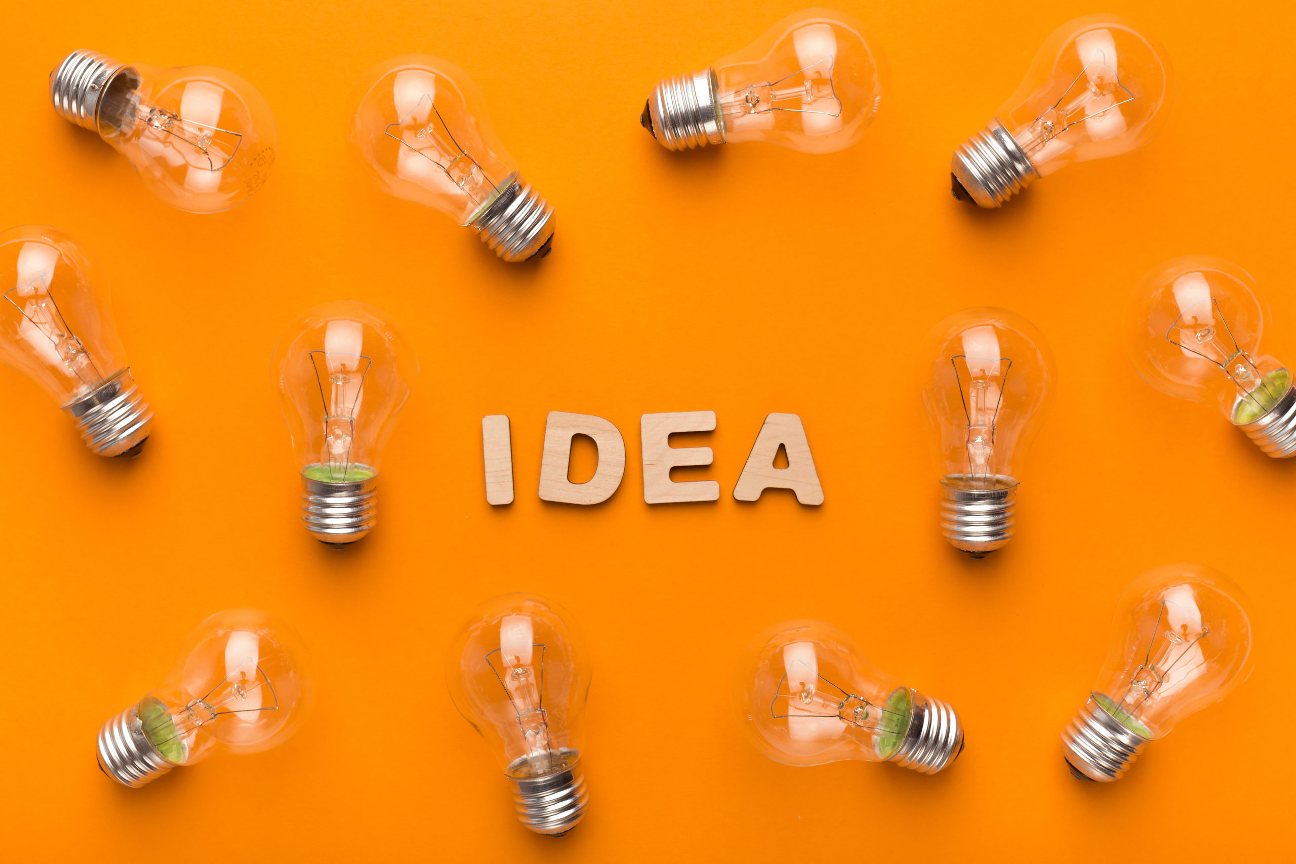 “Ideas” word art with light bulb images “Ideas” word art with light bulb images