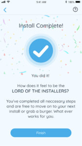 Installer Declaration + Installation Complete Screen Image of a Certificate of Completion