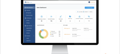 Laptop showing Rently Manager portal data dashboard Key Performance Indicators
